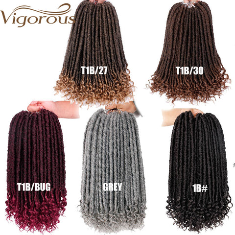 Qp hairMONIXI Synthetic Hair Extension Goddess Faux Locs Culry Braid Crochet Hair Braids 16 20inch Soft Natural Black Braiding