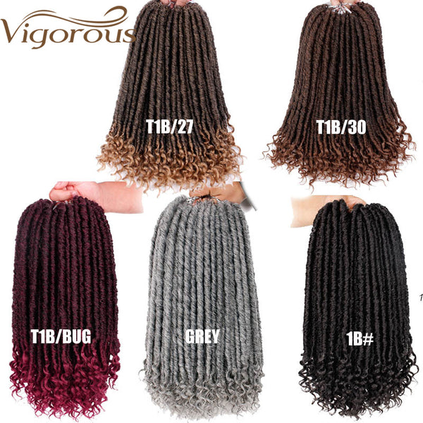 Qp hairMONIXI Synthetic Hair Extension Goddess Faux Locs Culry Braid Crochet Hair Braids 16 20inch Soft Natural Black Braiding