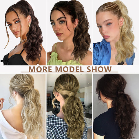 Qp hairMONIXI Synthetic Hair Ponytail Long Wavy Ponytail Claw Clip in Hair Extensions for Women Brown Heat Resistant Fiber Daily Use