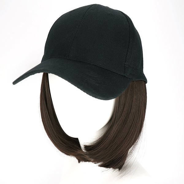 Qp hairMONIXI Synthetic Hat with Wigs Short Straight Bob Wig Sun Hat with Hair Baseball Cap for Women Daily Use Heat Resistant Wig