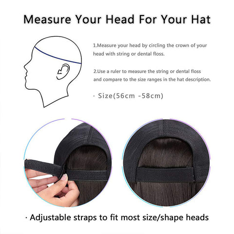 Qp hairMONIXI Synthetic Hat with Wigs Short Straight Bob Wig Sun Hat with Hair Baseball Cap for Women Daily Use Heat Resistant Wig