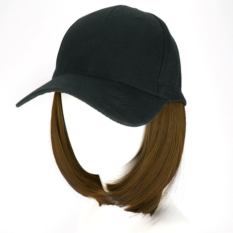 Qp hairMONIXI Synthetic Hat with Wigs Short Straight Bob Wig Sun Hat with Hair Baseball Cap for Women Daily Use Heat Resistant Wig