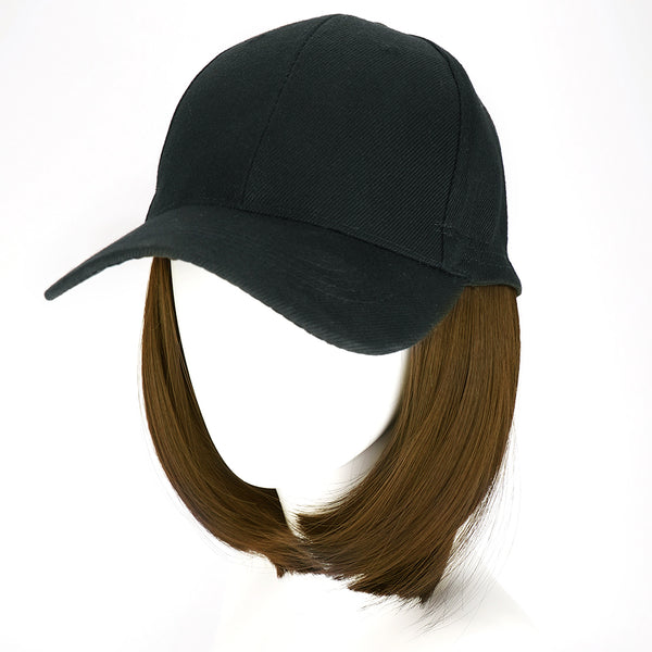 Qp hairMONIXI Synthetic Hat with Wigs Short Straight Bob Wig Sun Hat with Hair Baseball Cap for Women Daily Use Heat Resistant Wig