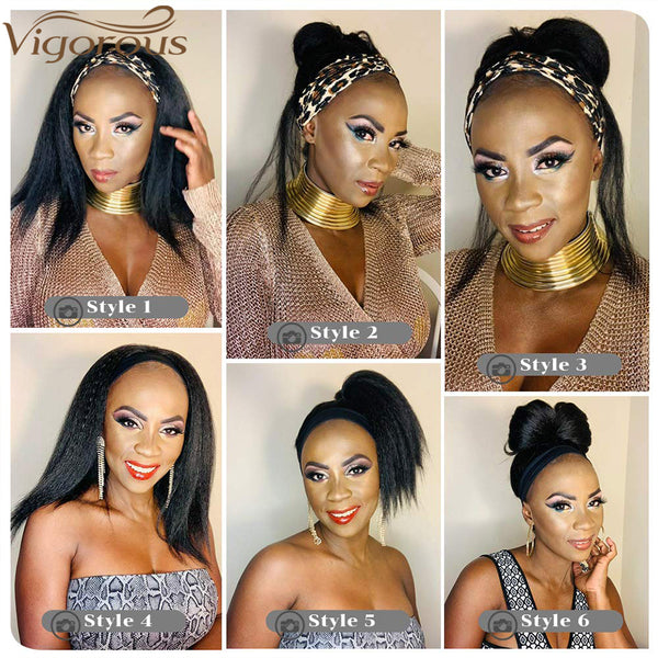 Qp hairMONIXI Synthetic Kinky Straight Headband Wigs for Black Women 14 Inch Synthetic Headband Wig Yaki Straight Hair Easy to Wear