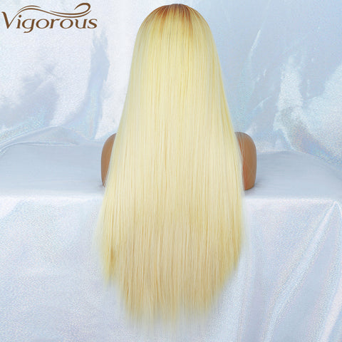Qp hairMONIXI Synthetic Lace Front Wig Long Straight Wigs for Black Women Free Part Lace Wigs Ombre Blonde Synthetic Fake Hair