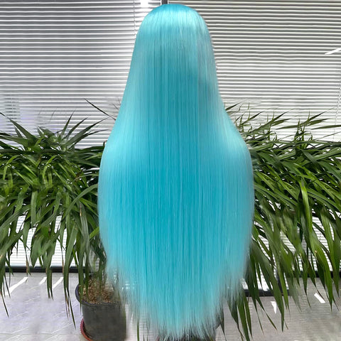 Qp hairMONIXI Synthetic Lace Front Wig for Women Long Straight Blue wig Middle Part Lace Wig Cosplay Heat Resistant