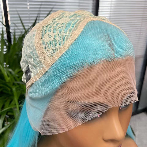 Qp hairMONIXI Synthetic Lace Front Wig for Women Long Straight Blue wig Middle Part Lace Wig Cosplay Heat Resistant