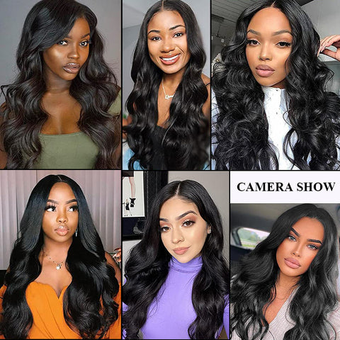 Qp hairMONIXI Synthetic Long Body Wave Wig Black for Women Daily Party Used And Heat Resistant with Middle Part Wigs Looks Natural