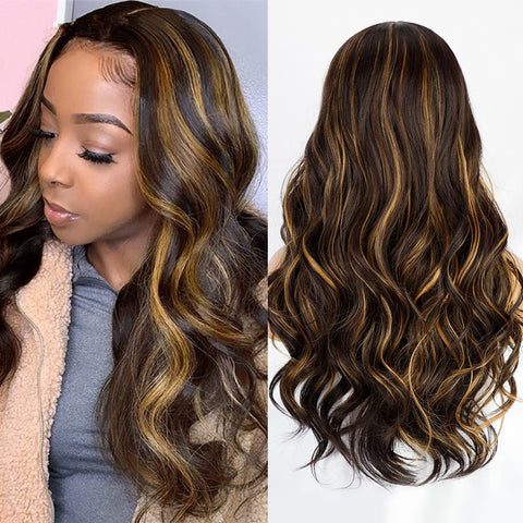 Qp hairMONIXI Synthetic Long Body Wave Wig Black for Women Daily Party Used And Heat Resistant with Middle Part Wigs Looks Natural