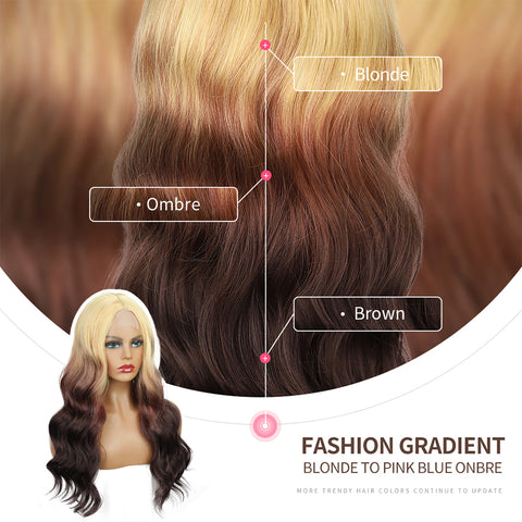 Qp hairMONIXI Synthetic Long Body Wavy Wigs for Women Ombre Blonde to Dark Brown Wig Synthetic Middle Part Wigs Heat Resistant Hair
