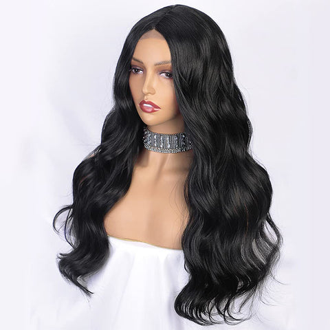 Qp hairMONIXI Synthetic Long Body Wavy Wigs for Women Ombre Blonde to Dark Brown Wig Synthetic Middle Part Wigs Heat Resistant Hair