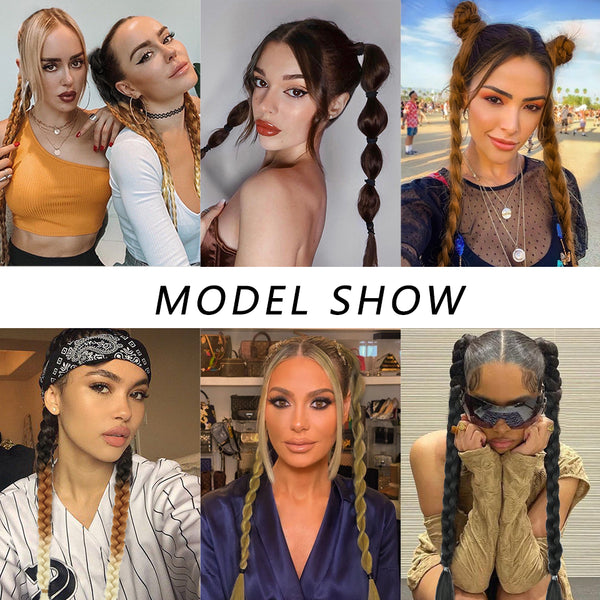 Qp hairMONIXI Synthetic Long Braided Ponytail 26 Inch Wrap Around Ponytail with Hair Rope Ring DIY Braided Hair Pieces for Women