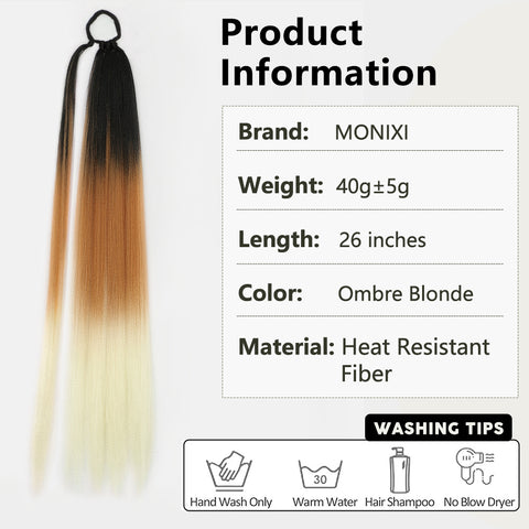 Qp hairMONIXI Synthetic Long Braided Ponytail 26 Inch Wrap Around Ponytail with Hair Rope Ring DIY Braided Hair Pieces for Women