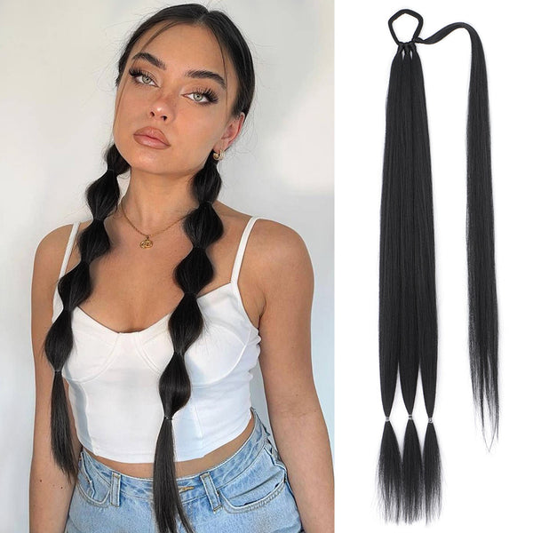 Qp hairMONIXI Synthetic Long Braided Ponytail 26 Inch Wrap Around Ponytail with Hair Rope Ring DIY Braided Hair Pieces for Women