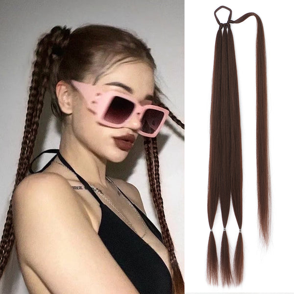 Qp hairMONIXI Synthetic Long Braided Ponytail 26 Inch Wrap Around Ponytail with Hair Rope Ring DIY Braided Hair Pieces for Women