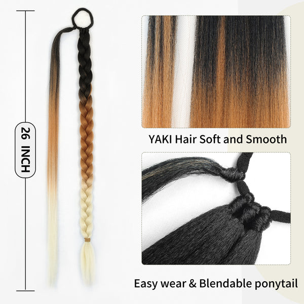 Qp hairMONIXI Synthetic Long Braided Ponytail 26 Inch Wrap Around Ponytail with Hair Rope Ring DIY Braided Hair Pieces for Women