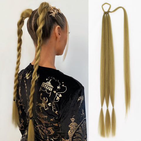 Qp hairMONIXI Synthetic Long Braided Ponytail 26 Inch Wrap Around Ponytail with Hair Rope Ring DIY Braided Hair Pieces for Women