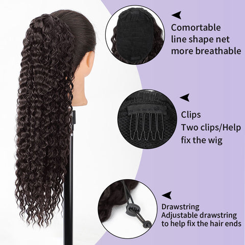 Qp hairMONIXI Synthetic Long Drawstring Kinky Curly Ponytail for Women Clip in Hair Extension Hair Heat Resistant
