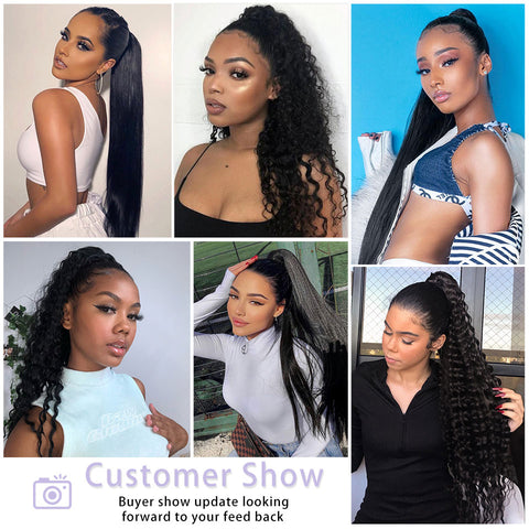 Qp hairMONIXI Synthetic Long Drawstring Kinky Curly Ponytail for Women Clip in Hair Extension Hair Heat Resistant