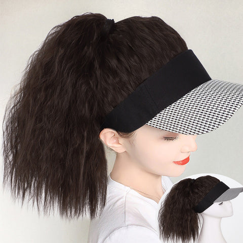 Qp hairMONIXI Synthetic Long Kinky Curly Hairpiece  Ponytail Extension Hat Ponytail Extension with Cap High Ponytail for Women