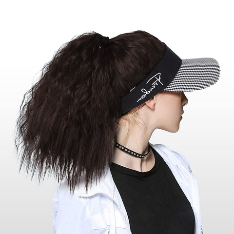 Qp hairMONIXI Synthetic Long Kinky Curly Hairpiece  Ponytail Extension Hat Ponytail Extension with Cap High Ponytail for Women