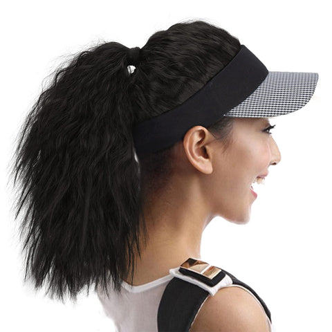 Qp hairMONIXI Synthetic Long Kinky Curly Hairpiece  Ponytail Extension Hat Ponytail Extension with Cap High Ponytail for Women