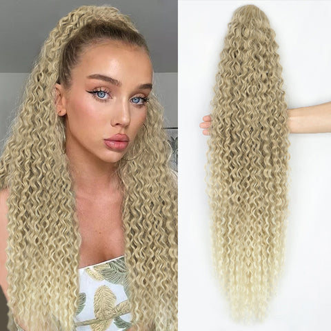 Qp hairMONIXI Synthetic Long Kinky Curly Ponytail Synthetic Drawstring Ponytail Clip-In Hair Extension For Women Natural Looking