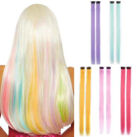 Qp hairMONIXI Synthetic Long Straight Clip In One Piece Hair Extensions 20 Inch Synthetic Two Tone Fake Hair for Women Girls
