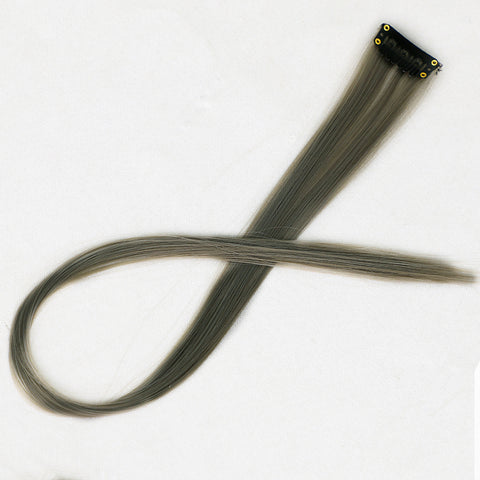 Qp hairMONIXI Synthetic Long Straight Clip In One Piece Hair Extensions 20 Inch Synthetic Two Tone Fake Hair for Women Girls