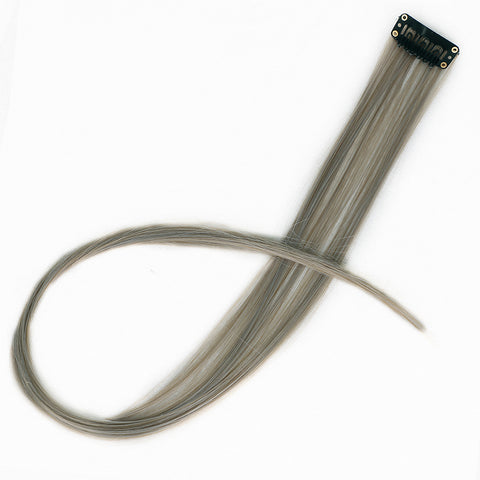 Qp hairMONIXI Synthetic Long Straight Clip In One Piece Hair Extensions 20 Inch Synthetic Two Tone Fake Hair for Women Girls