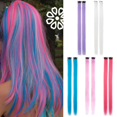 Qp hairMONIXI Synthetic Long Straight Clip In One Piece Hair Extensions 20 Inch Synthetic Two Tone Fake Hair for Women Girls