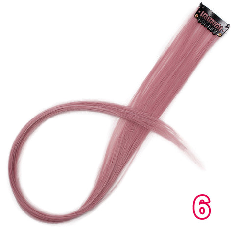 Qp hairMONIXI Synthetic Long Straight Clip In One Piece Hair Extensions 20 Inch Synthetic Two Tone Fake Hair for Women Girls