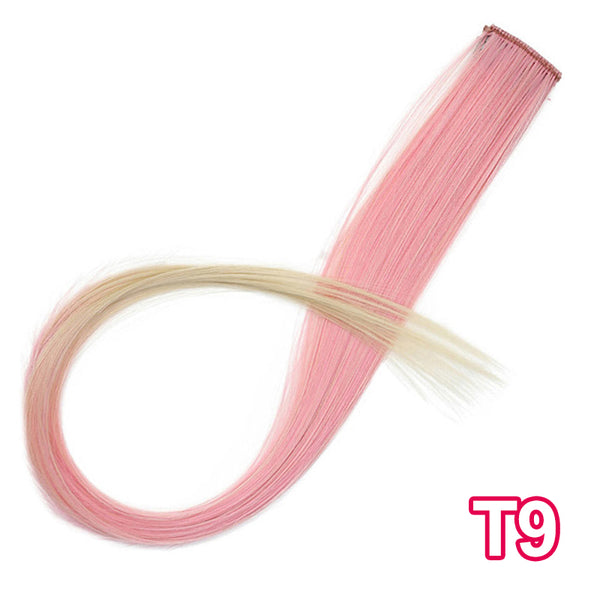 Qp hairMONIXI Synthetic Long Straight Clip In One Piece Hair Extensions 20 Inch Synthetic Two Tone Fake Hair for Women Girls
