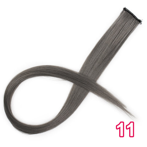 Qp hairMONIXI Synthetic Long Straight Clip In One Piece Hair Extensions 20 Inch Synthetic Two Tone Fake Hair for Women Girls