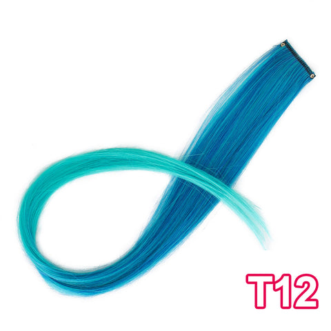 Qp hairMONIXI Synthetic Long Straight Clip In One Piece Hair Extensions 20 Inch Synthetic Two Tone Fake Hair for Women Girls