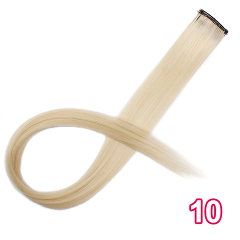 Qp hairMONIXI Synthetic Long Straight Clip In One Piece Hair Extensions 20 Inch Synthetic Two Tone Fake Hair for Women Girls