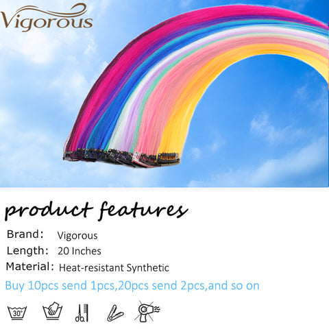 Qp hairMONIXI Synthetic Long Straight Clip In One Piece Hair Extensions 20 Inch Synthetic Two Tone Fake Hair for Women Girls