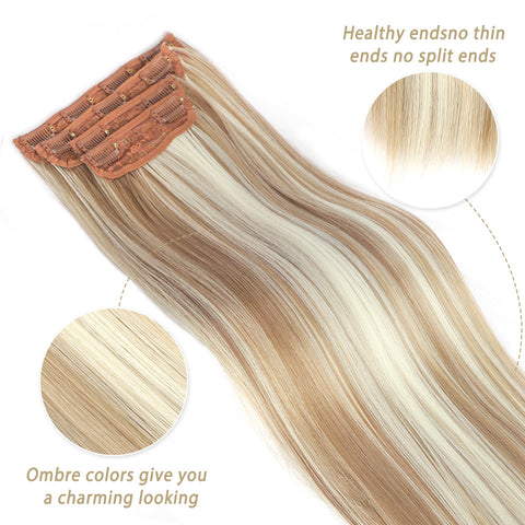 Qp hairMONIXI Synthetic Long Straight Hair Extensions Ombre Blonde Clip in Hair Extensions 4pcs Heat Resistant Hair for Women Cosplay