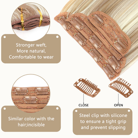 Qp hairMONIXI Synthetic Long Straight Hair Extensions Ombre Blonde Clip in Hair Extensions 4pcs Heat Resistant Hair for Women Cosplay