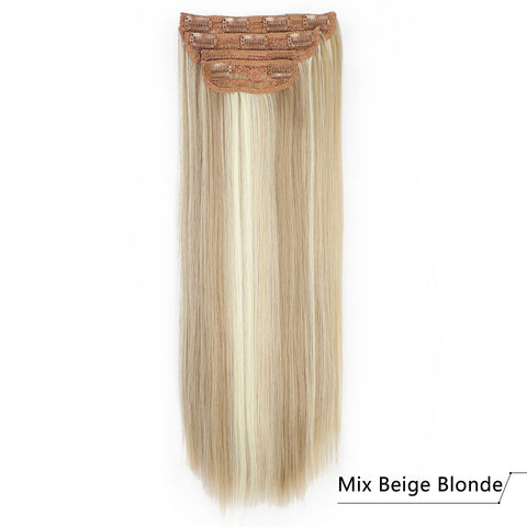 Qp hairMONIXI Synthetic Long Straight Hair Extensions Ombre Blonde Clip in Hair Extensions 4pcs Heat Resistant Hair for Women Cosplay