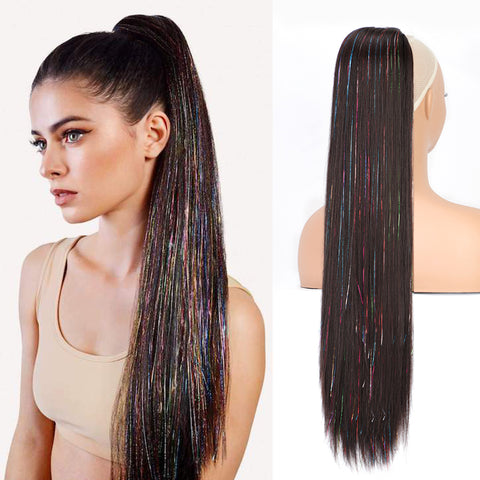 Qp hairMONIXI Synthetic Long Straight Ponytail 30inch Synthetic Drawstring Ponytail  Clip in Hair Ponytail for Black Women
