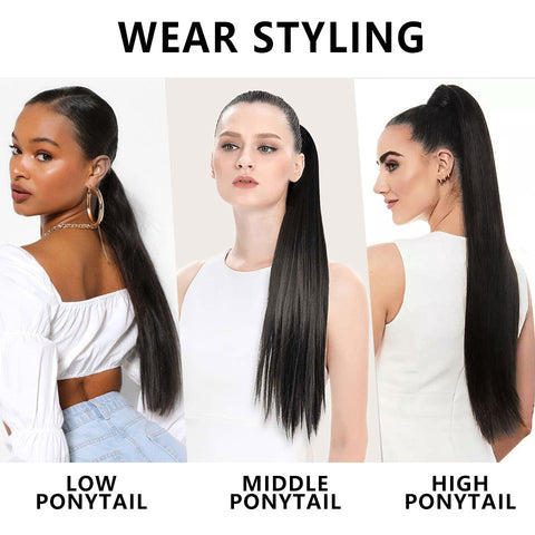 Qp hairMONIXI Synthetic Long Straight Ponytail 30inch Synthetic Drawstring Ponytail  Clip in Hair Ponytail for Black Women