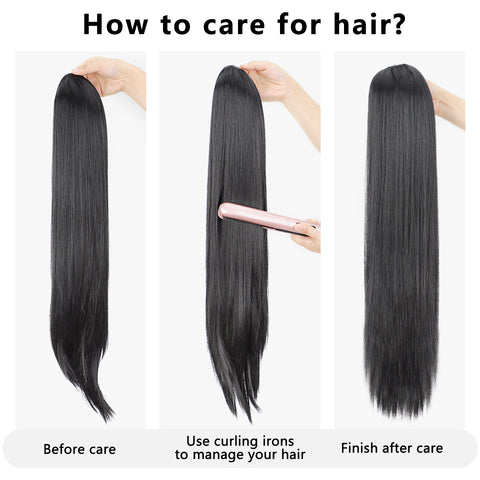 Qp hairMONIXI Synthetic Long Straight Ponytail 30inch Synthetic Drawstring Ponytail  Clip in Hair Ponytail for Black Women