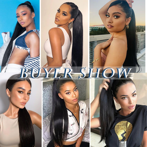 Qp hairMONIXI Synthetic Long Straight Ponytail 30inch Synthetic Drawstring Ponytail  Clip in Hair Ponytail for Black Women