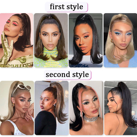 Qp hairMONIXI Synthetic Long Straight  Ponytail Hair Wrap Around Ponytail Clip-on Hair Extensions Natural Black Hairpiece ponytail