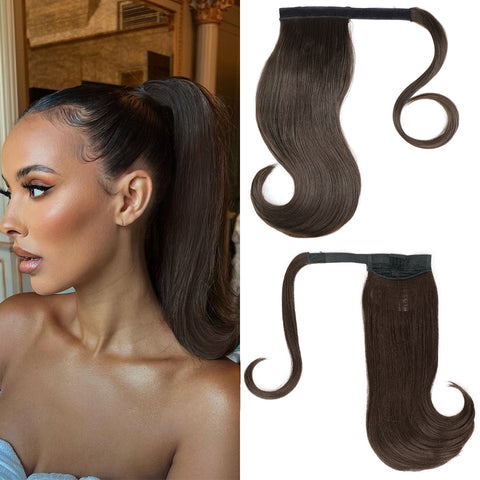 Qp hairMONIXI Synthetic Long Straight  Ponytail Hair Wrap Around Ponytail Clip-on Hair Extensions Natural Black Hairpiece ponytail