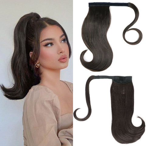 Qp hairMONIXI Synthetic Long Straight  Ponytail Hair Wrap Around Ponytail Clip-on Hair Extensions Natural Black Hairpiece ponytail