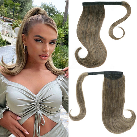 Qp hairMONIXI Synthetic Long Straight  Ponytail Hair Wrap Around Ponytail Clip-on Hair Extensions Natural Black Hairpiece ponytail