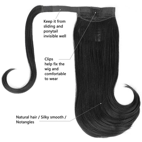 Qp hairMONIXI Synthetic Long Straight  Ponytail Hair Wrap Around Ponytail Clip-on Hair Extensions Natural Black Hairpiece ponytail