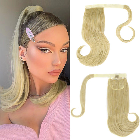 Qp hairMONIXI Synthetic Long Straight  Ponytail Hair Wrap Around Ponytail Clip-on Hair Extensions Natural Black Hairpiece ponytail